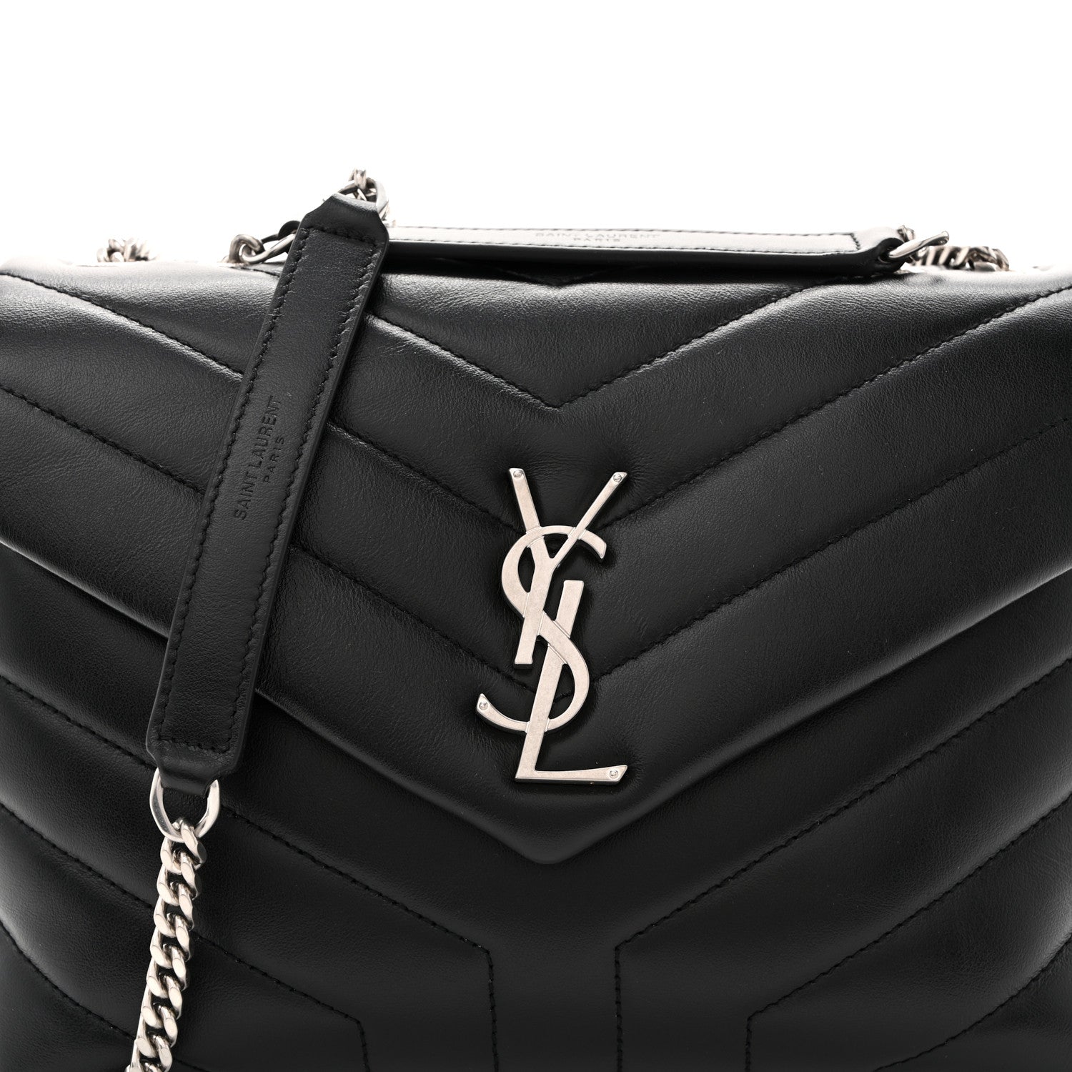 Calfskin Y Quilted Monogram Small Loulou Chain Satchel Black