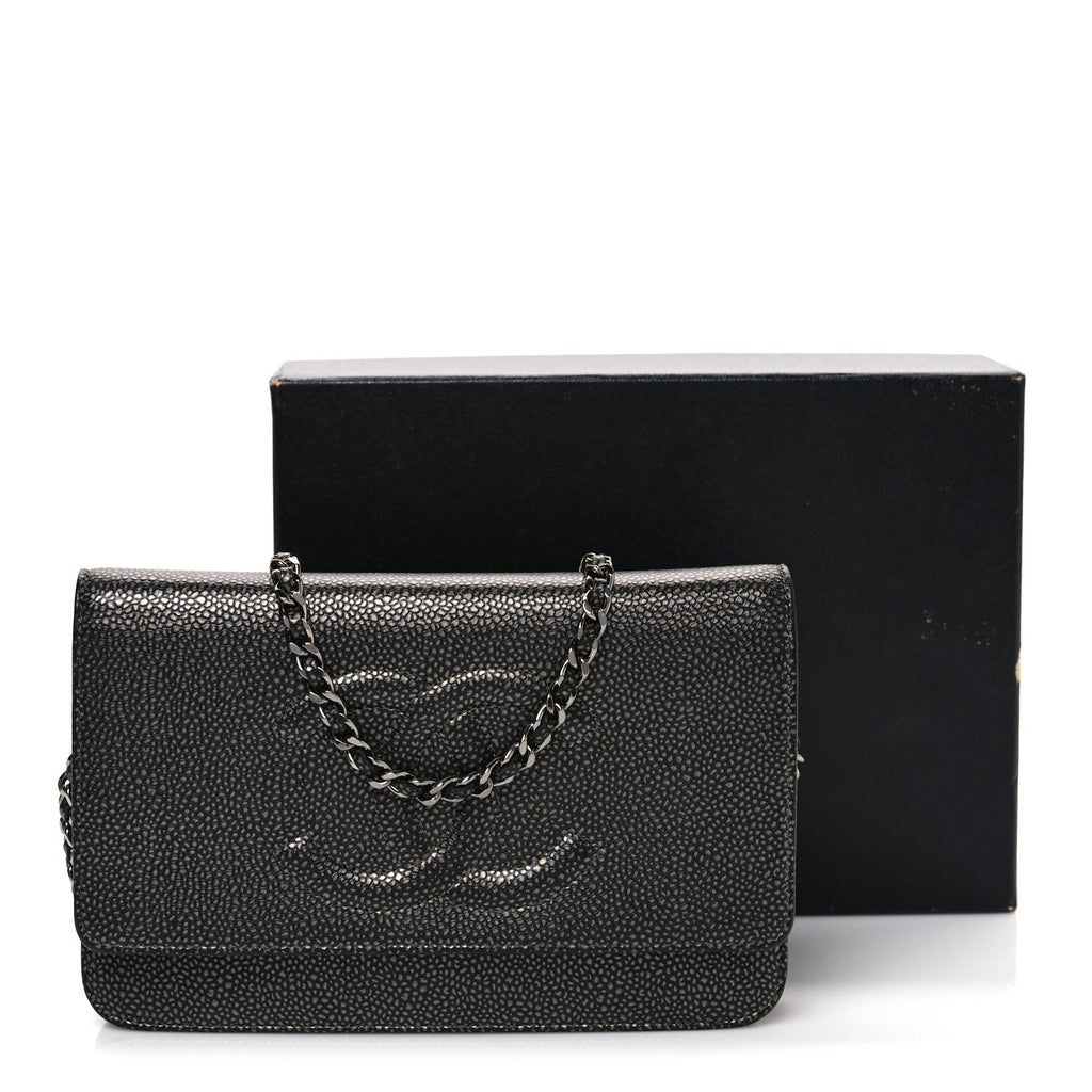 Metallic Caviar Timeless CC Wallet On Chain WOC Grey