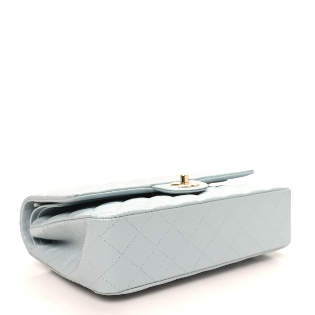 Caviar Quilted Medium Double Flap Light Blue