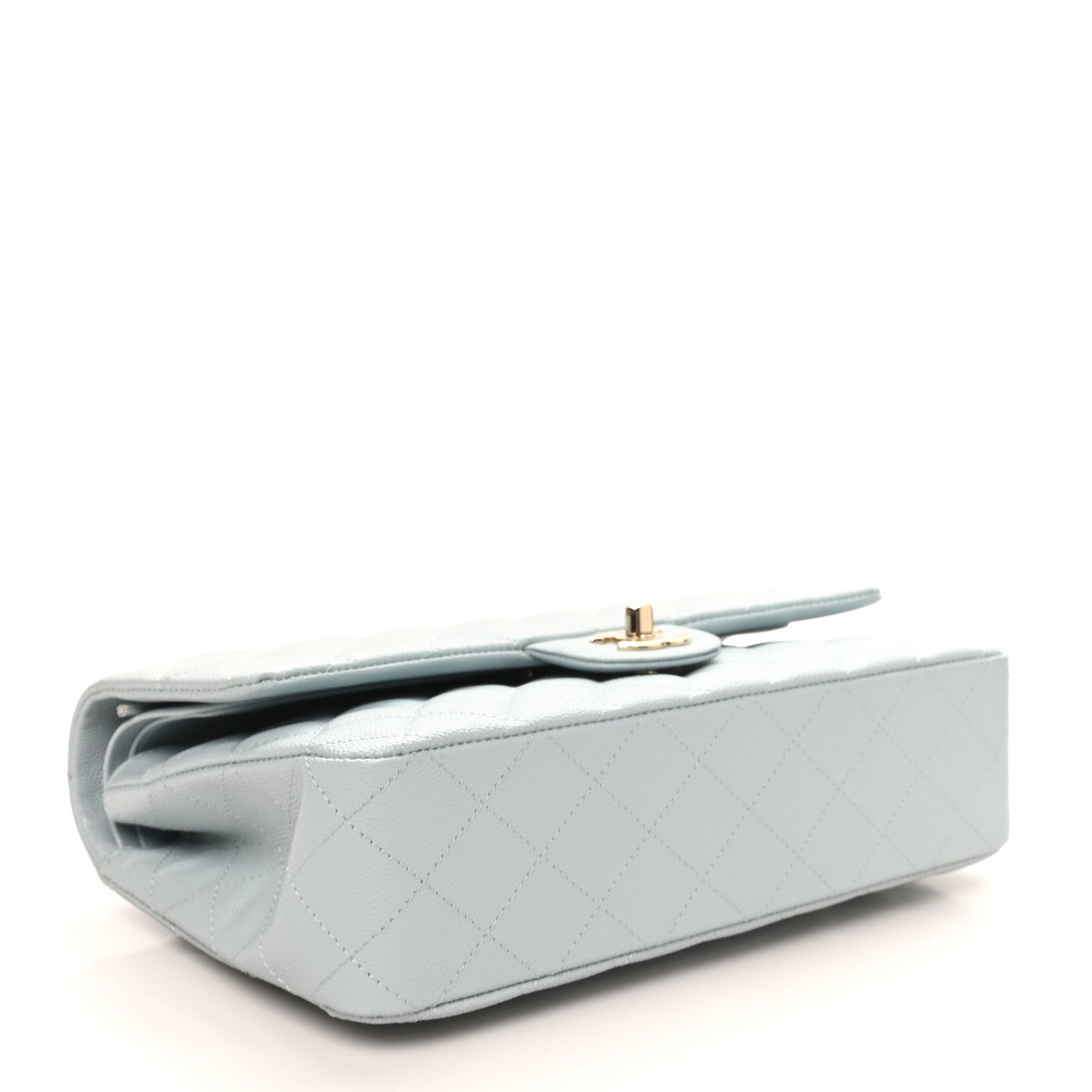 Caviar Quilted Medium Double Flap Light Blue