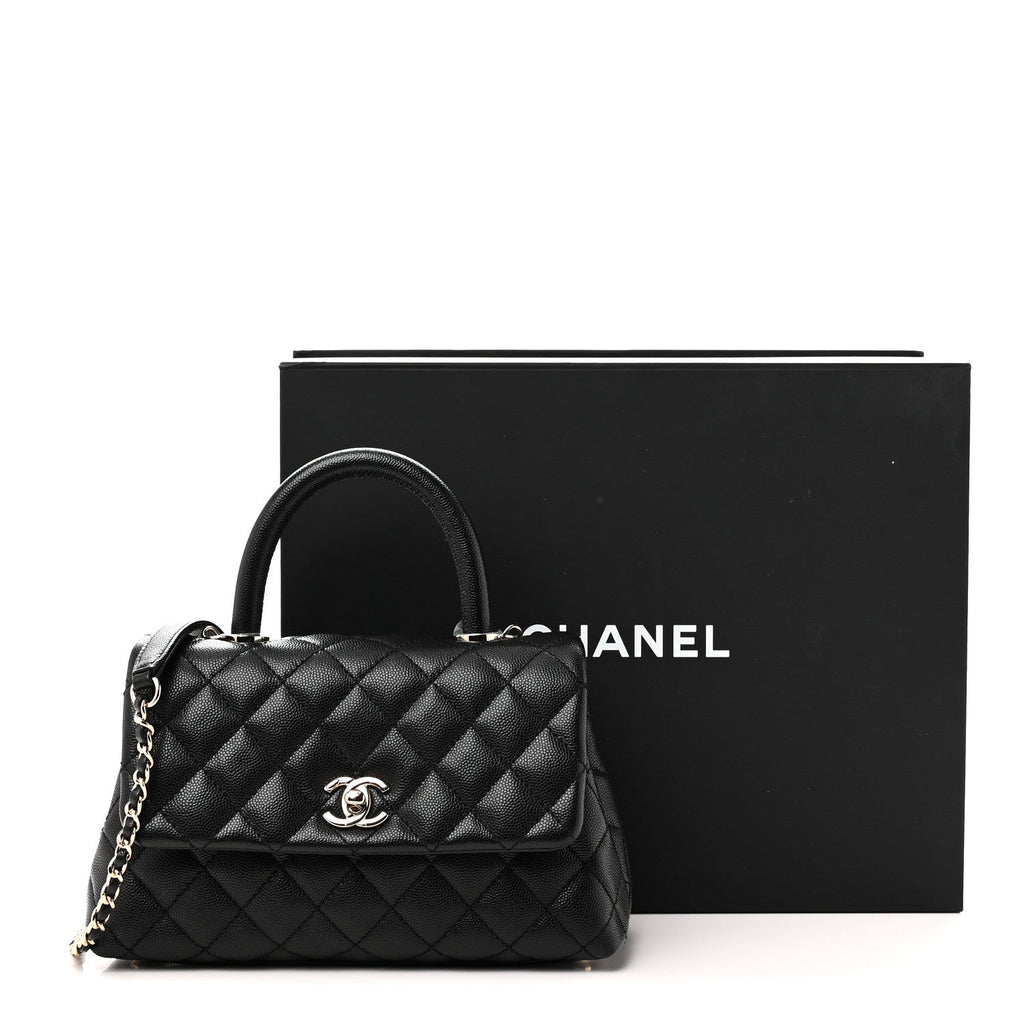 Caviar Quilted Mini Coco Handle Flap Black