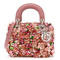 Calfskin Flower Charm Embellished Mini Lady Dior Pink