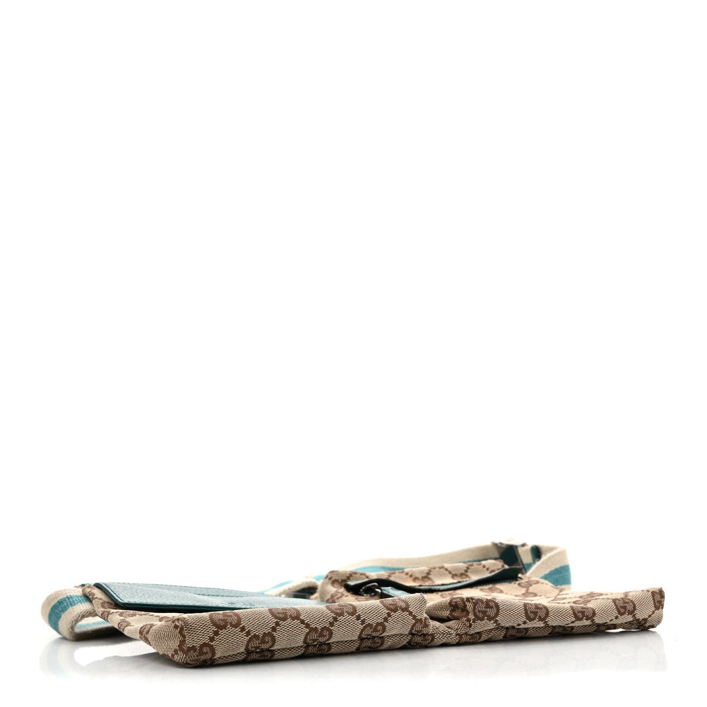 GG Monogram Web Double Pocket Belt Bag Turquoise