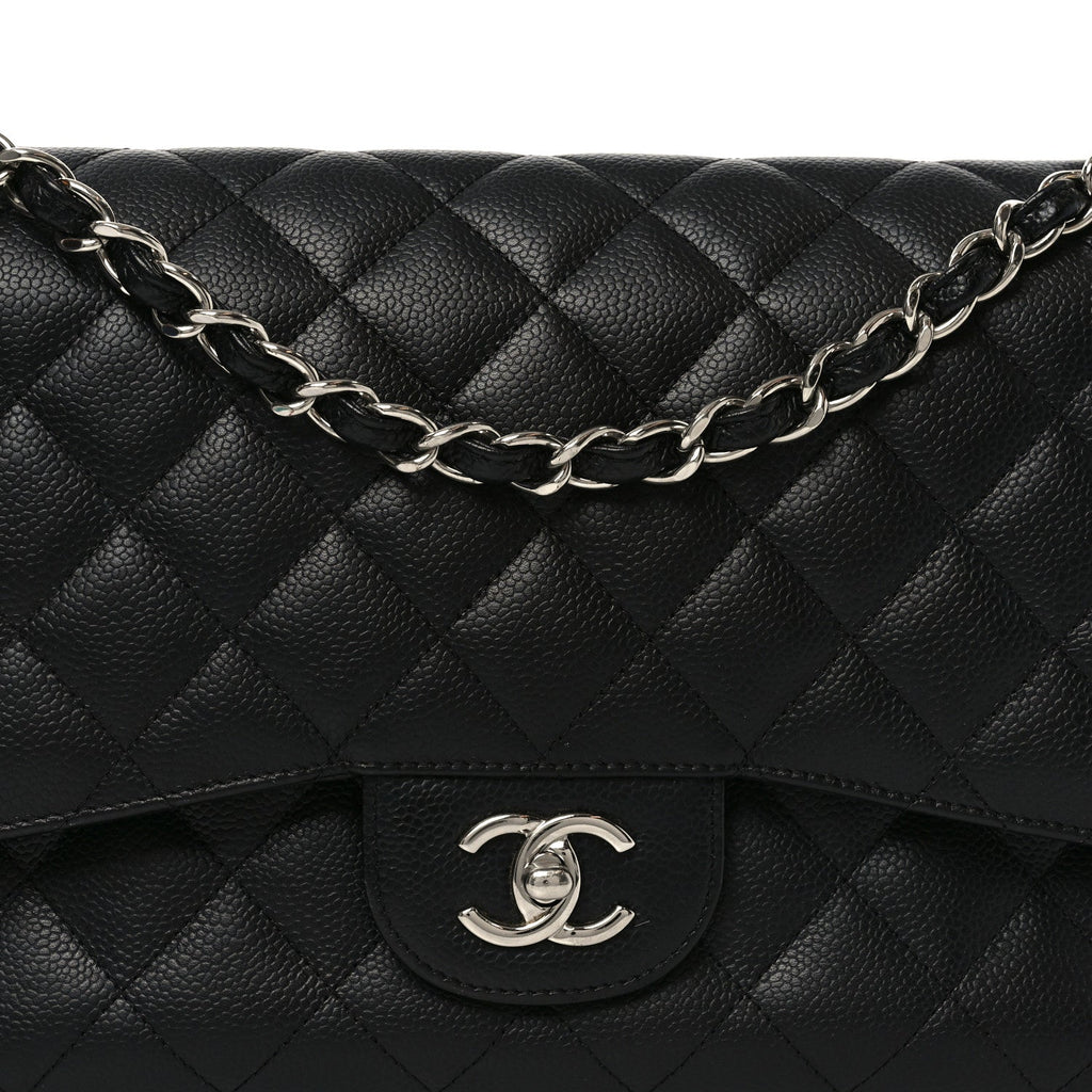 Caviar Quilted Jumbo Double Flap Black