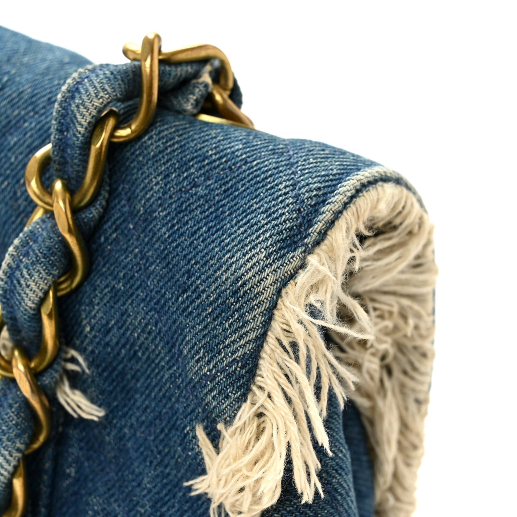 Frayed Denim Quilted Flap Blue