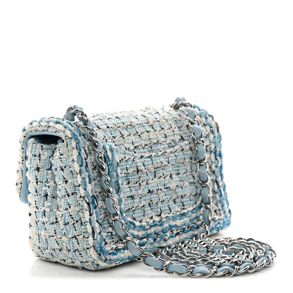 Tweed Braid Mini Flap Blue White Navy