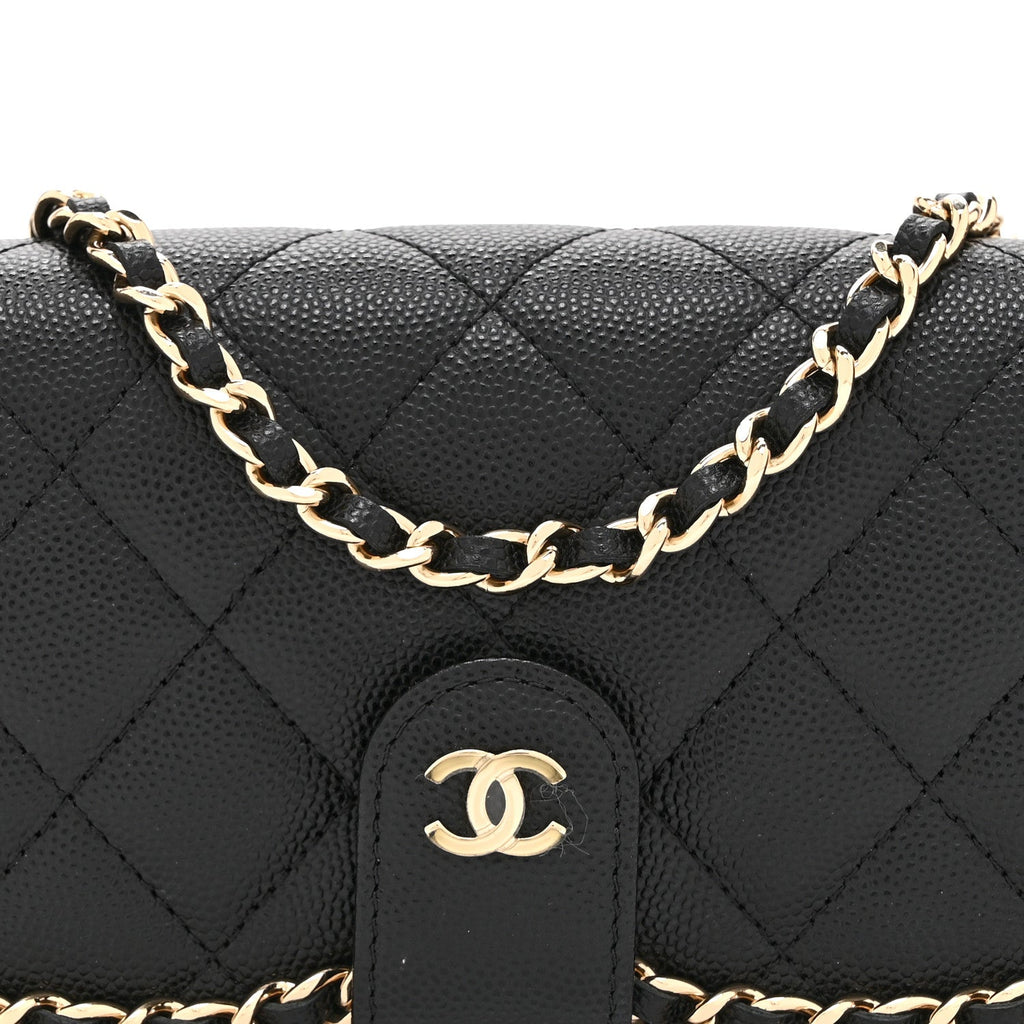Caviar Quilted Chain Glasses Case Black