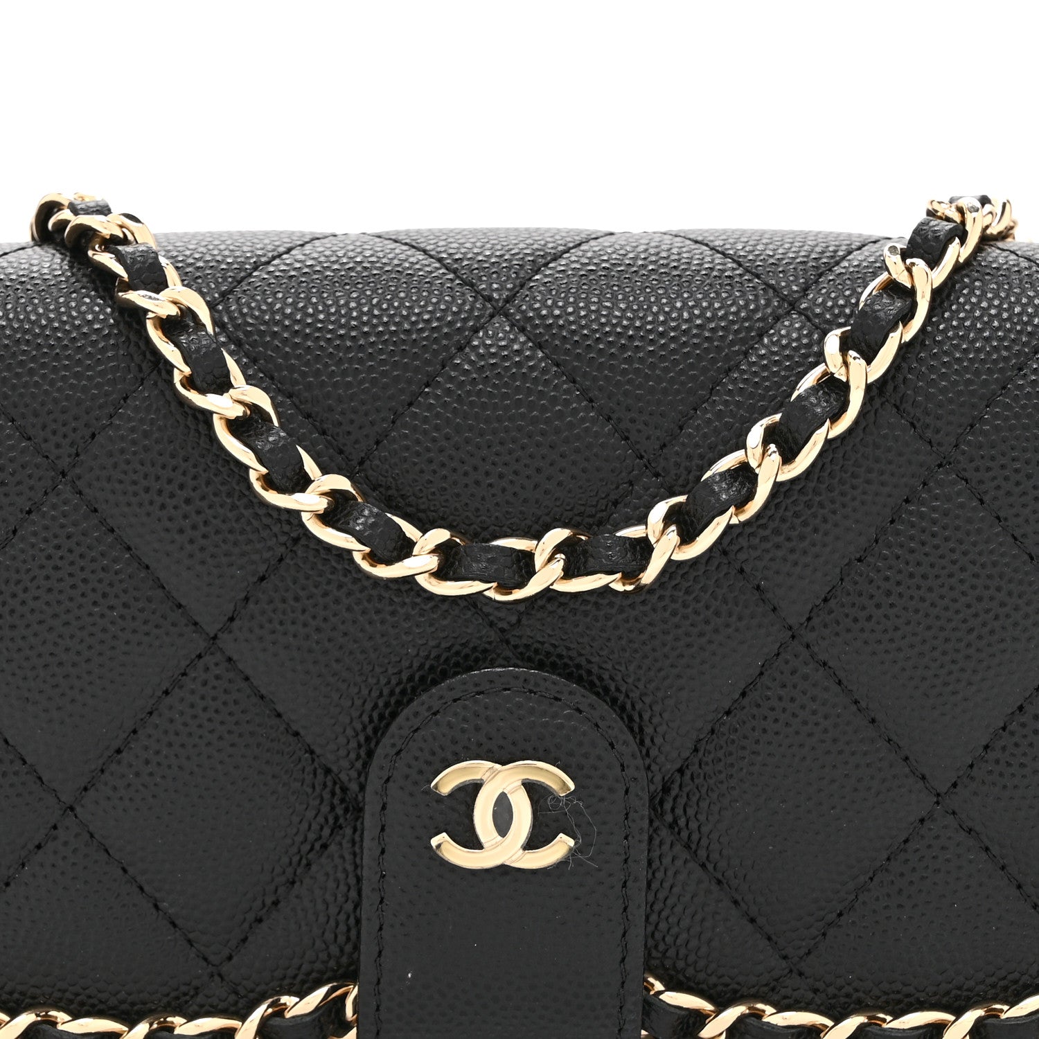 Caviar Quilted Chain Glasses Case Black