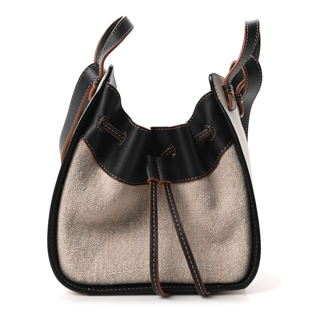 Calfskin Canvas Mini Hammock Shoulder Bag Mink Black