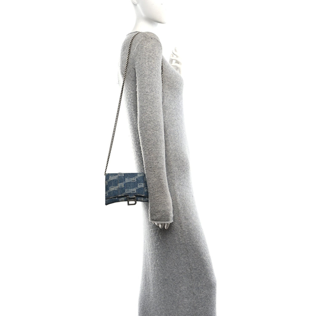 Denim BB Monogram Hourglass Chain Bag Blue