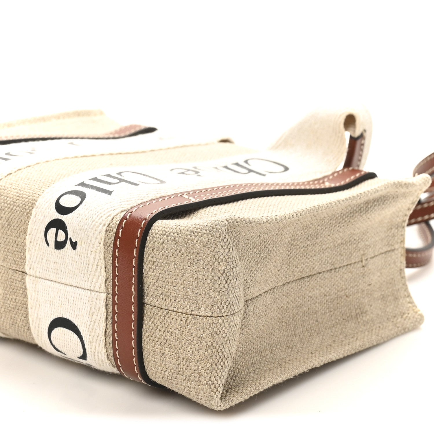 Cotton Calfskin Mini Woody Ribbon Tote With Strap White Brown