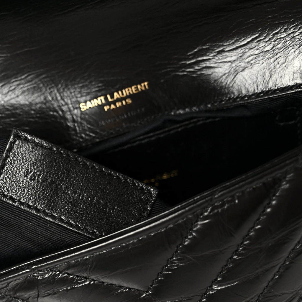 Shiny Calfskin Matelasse Chevron Monogram Mini College Bag Black