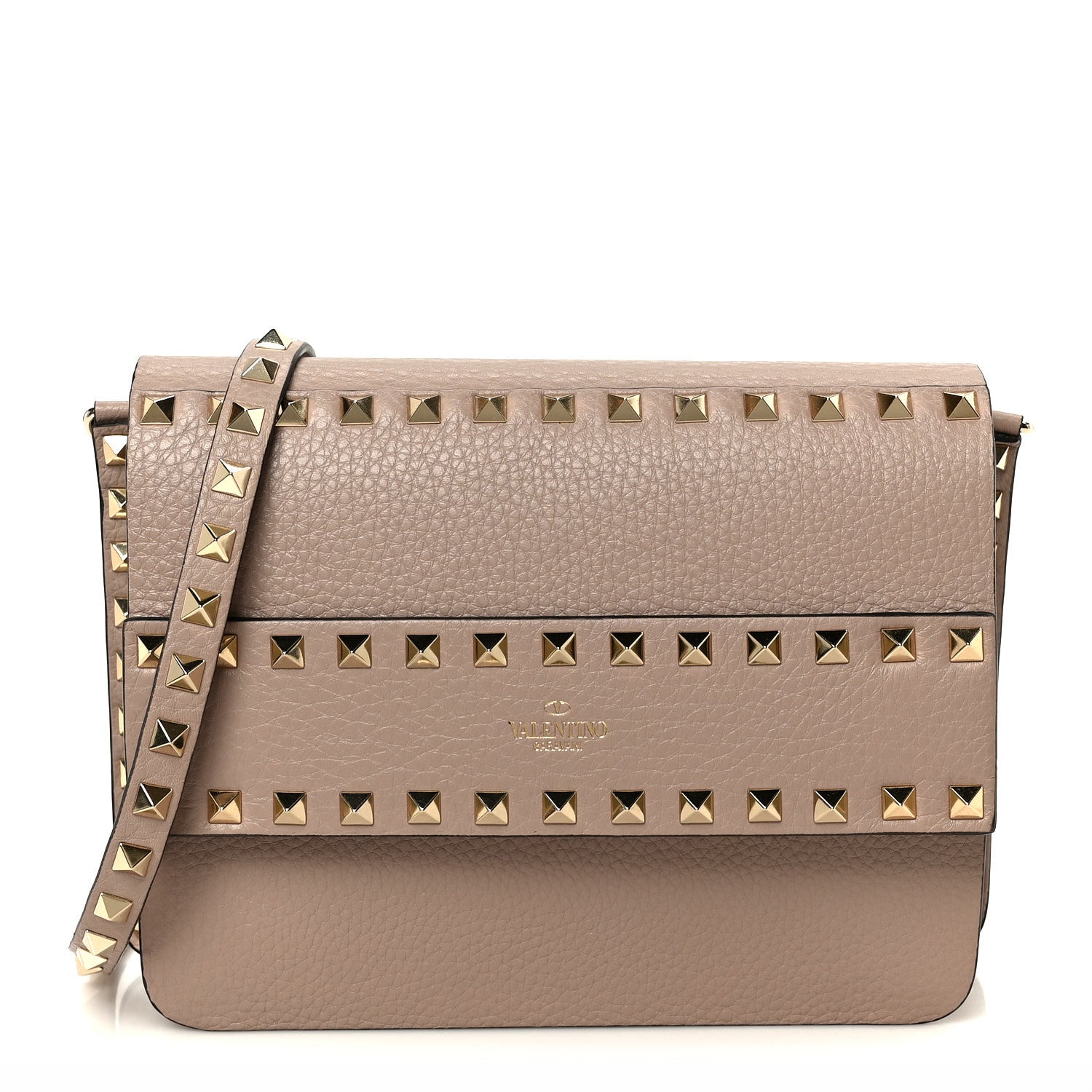 Pebbled Calfskin Rockstud Side Slip Crossbody  Poudre
