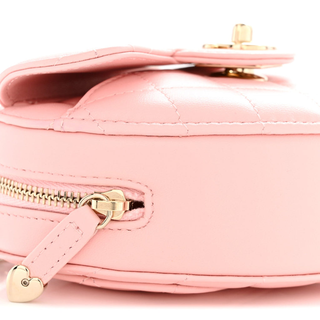 Lambskin Quilted CC In Love Heart Clutch With Chain Light Pink