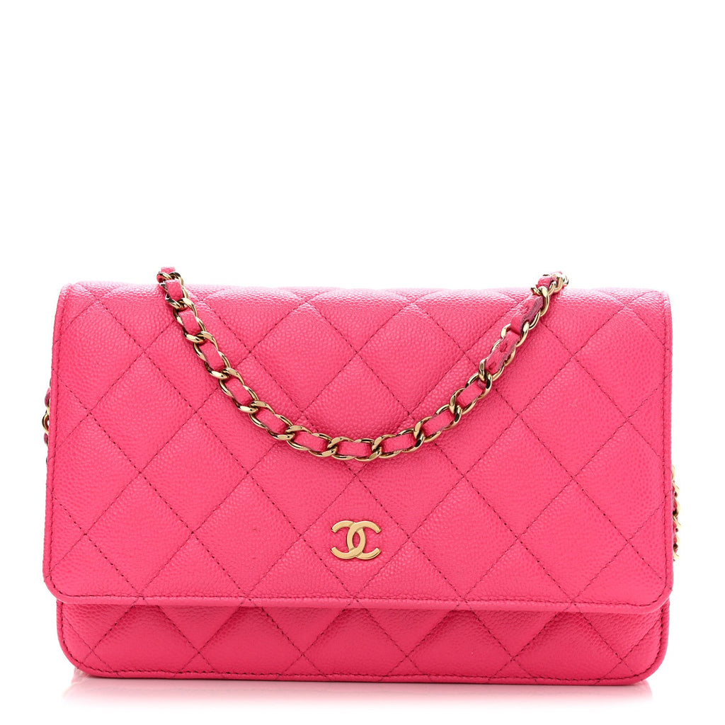 Caviar Quilted Wallet on Chain WOC Fuchsia