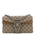 GG Supreme Monogram Suede Crystal Small Dionysus Shoulder Bag Beige Ebony Taupe