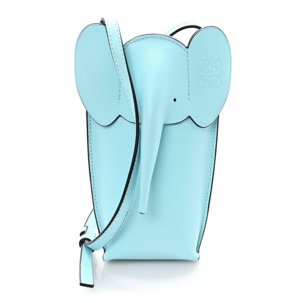 Calfskin Elephant Pouch Crossbody Bag Light Blue