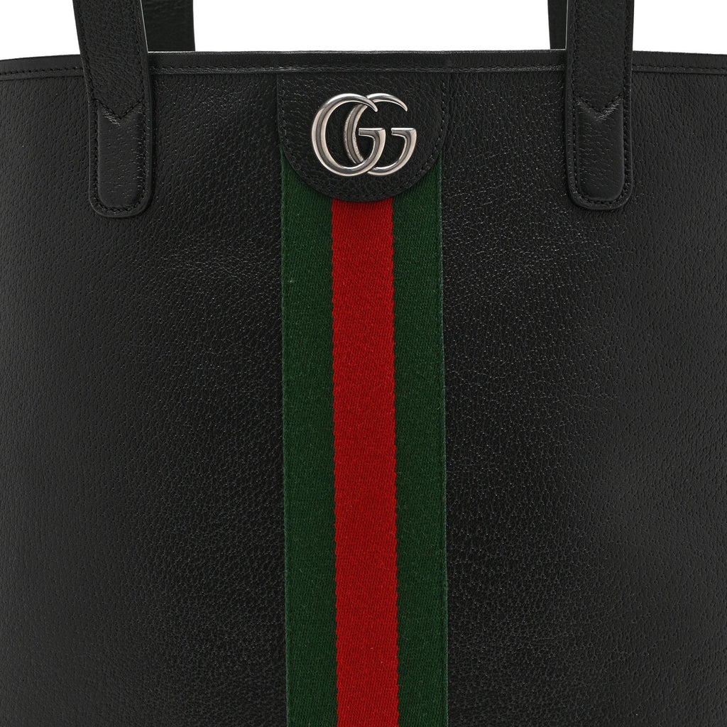 Textured Dollar Calfskin Web Medium Ophidia Tote Bag  Black