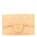 Caviar Quilted Flap Card Holder Wallet Beige