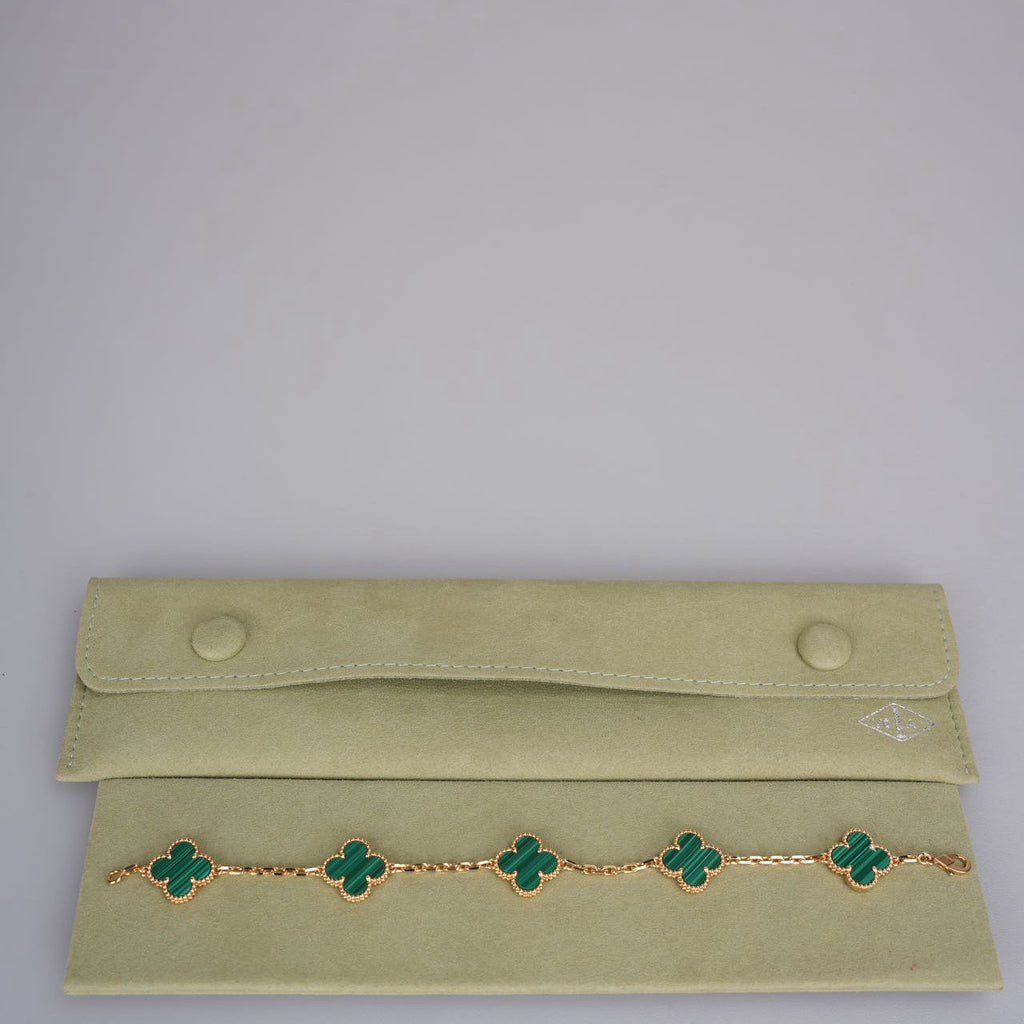 Van Cleef & Arpels Vintage Alhambra 5 Motif Bracelet Yellow Gold Malachite 2019