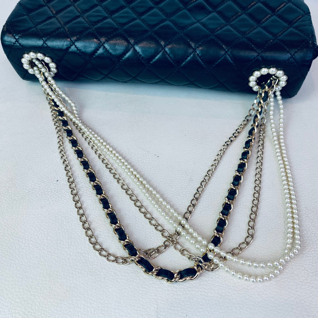 CHANEL Quilted Pearl CC Flap Shoulder Bag Black