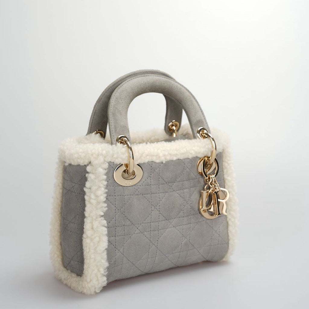 Christian Dior Lady Dior   2020 Mini Suede Shearling Cannage Lady Dior satchel