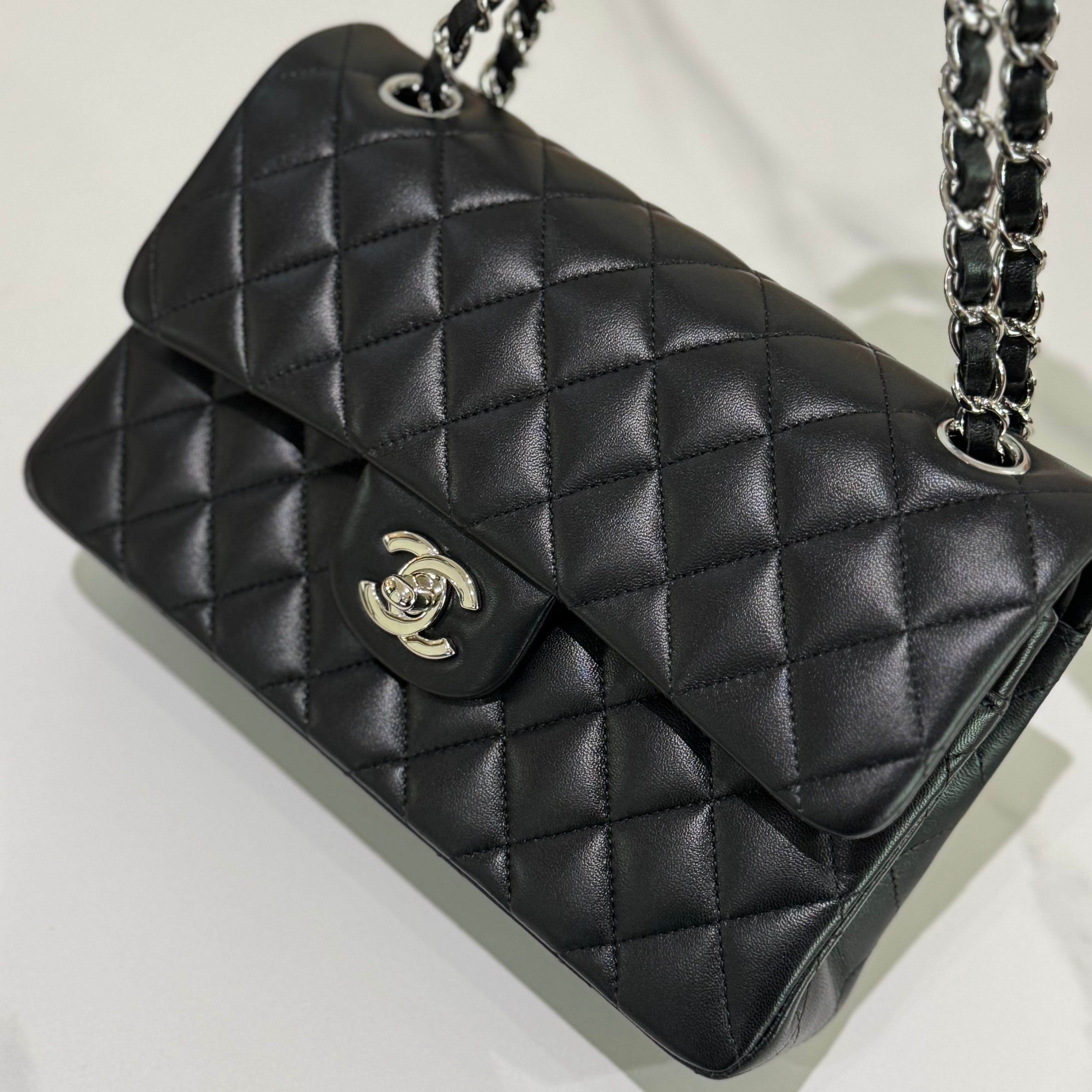 CHANEL CF SMALL BLACK LAMBSKIN WITH SILVER HARDWARE –  ITY CARD MODEL