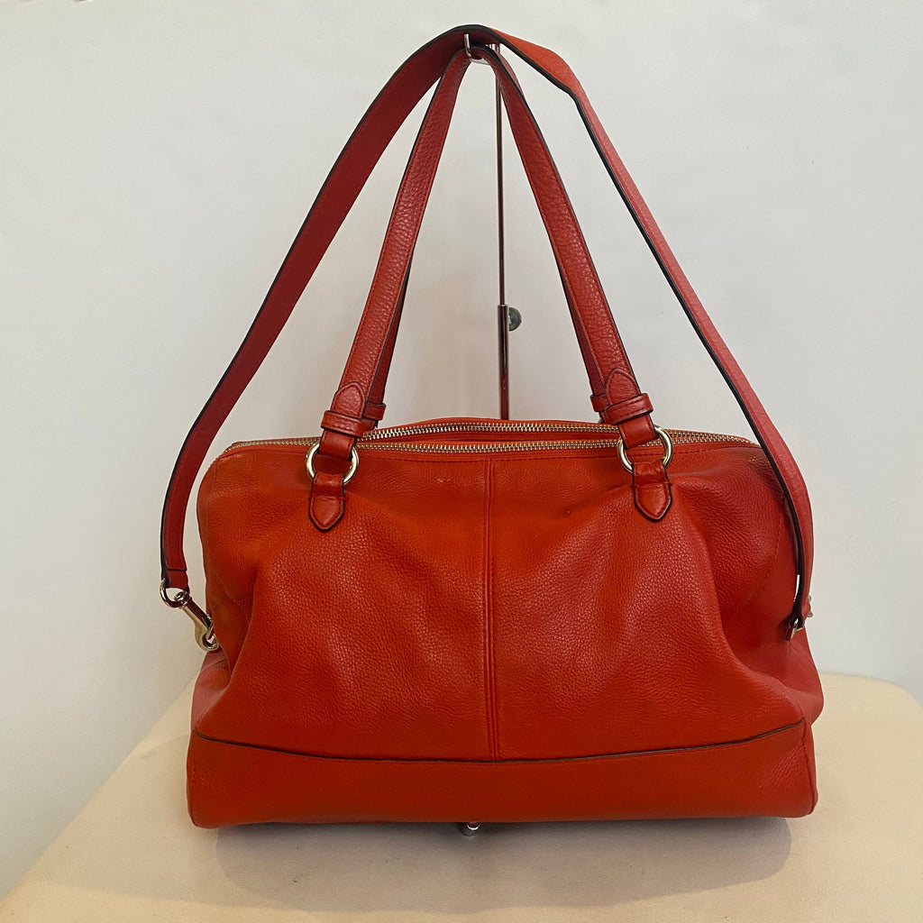 COACH #D1473-F31324 Red Leather Katheryn Triple Zipper Satchel Handbag