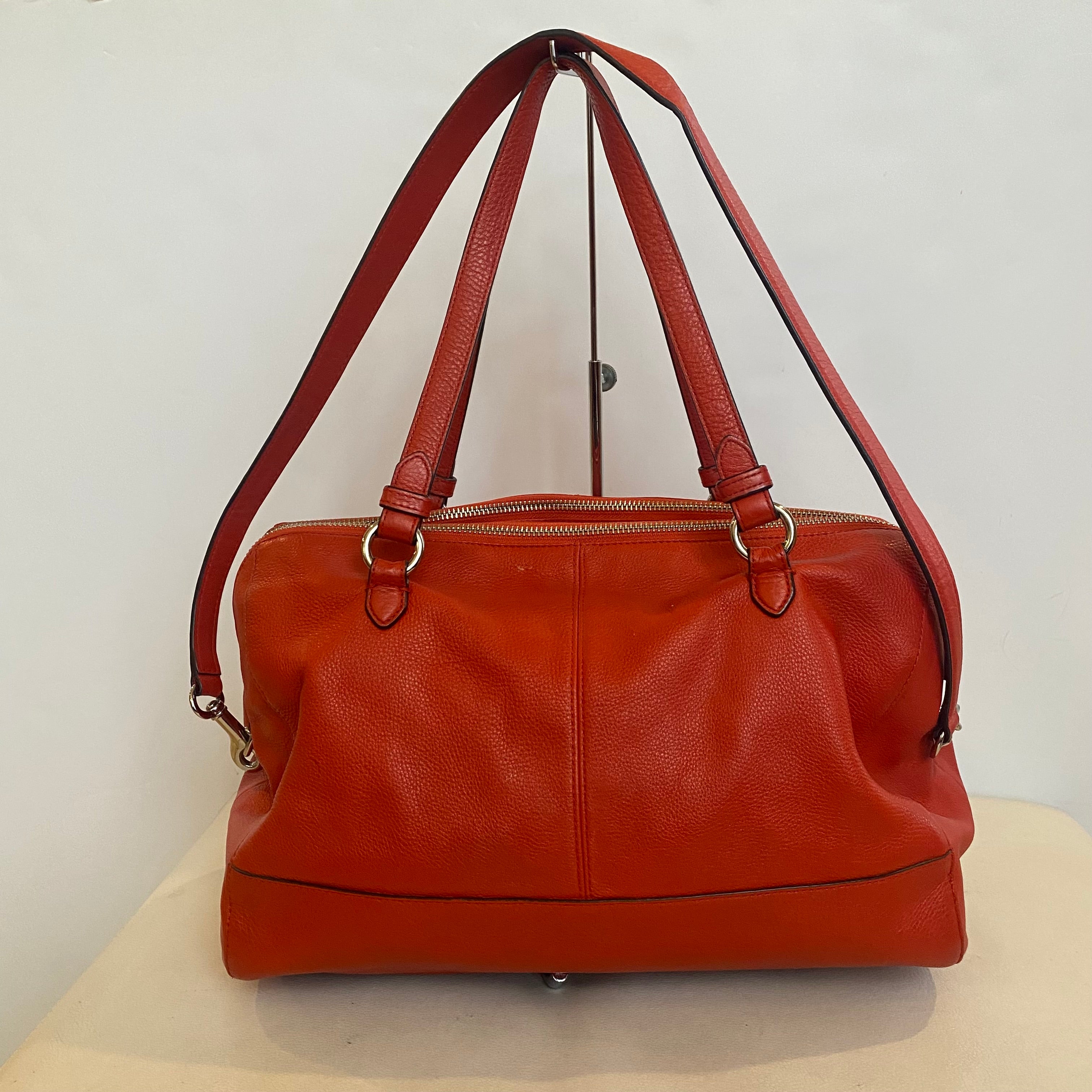 COACH #D1473-F31324 Red Leather Katheryn Triple Zipper Satchel Handbag