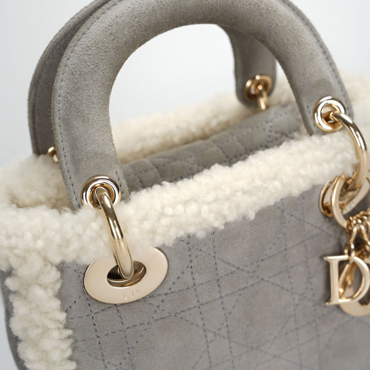 Christian Dior Lady Dior   2020 Mini Suede Shearling Cannage Lady Dior satchel