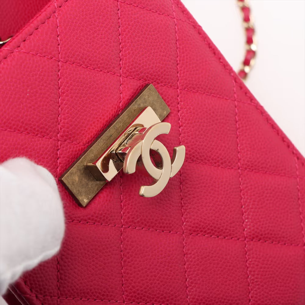 Chanel CC Logo Matelasse Caviar Skin Chain Phone Case Bag Hot Pink