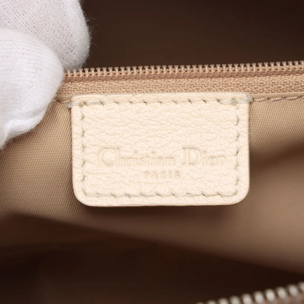 Christian Dior Trotter Embroidered Floral Shoulder Bag Beige