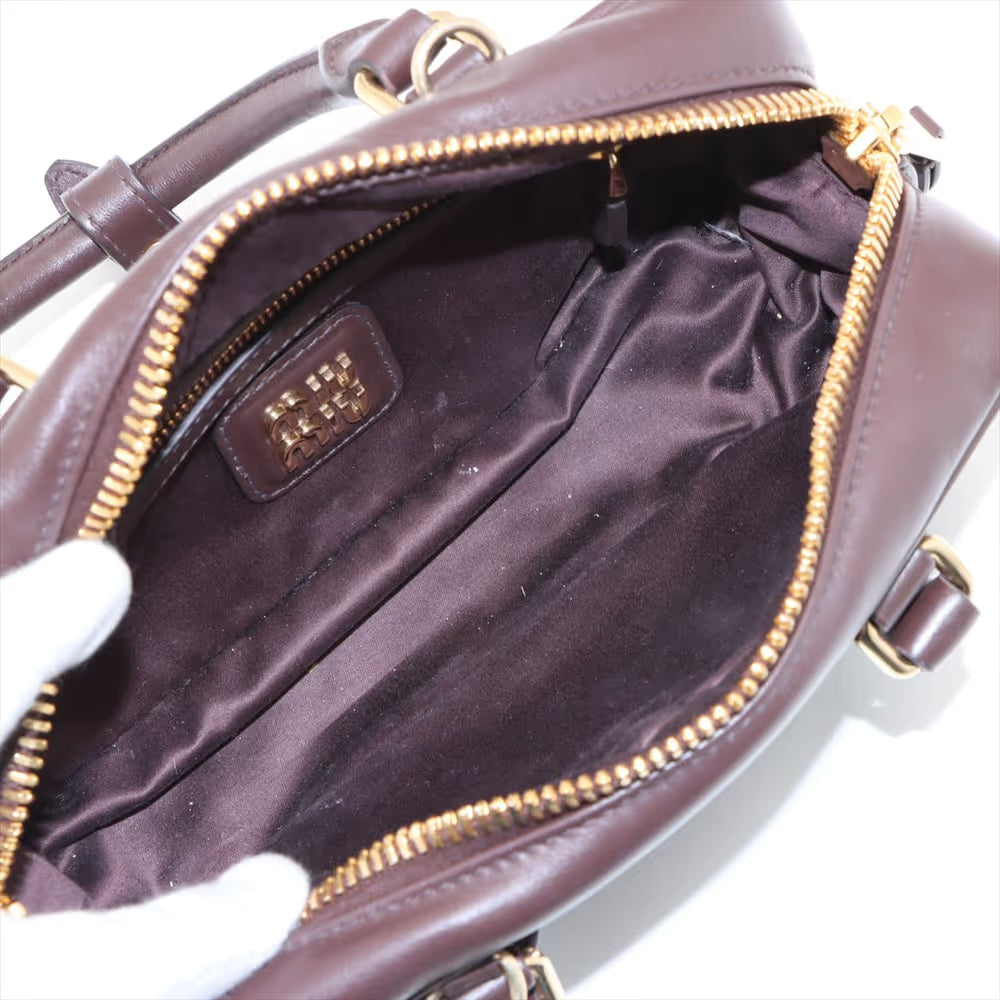 Miu Miu Arkady Leather Two-Way Handbag Brown