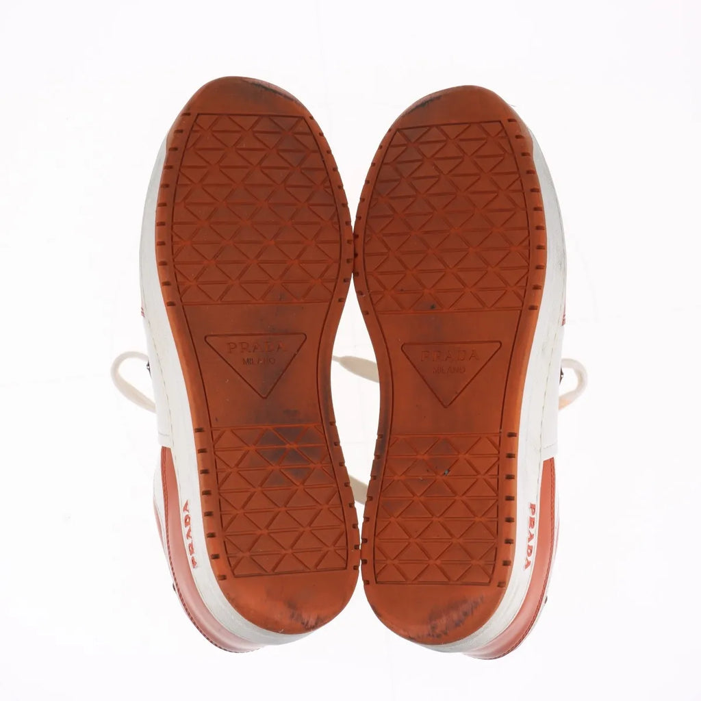 Prada Downtown Leather Sneaker Brown x White