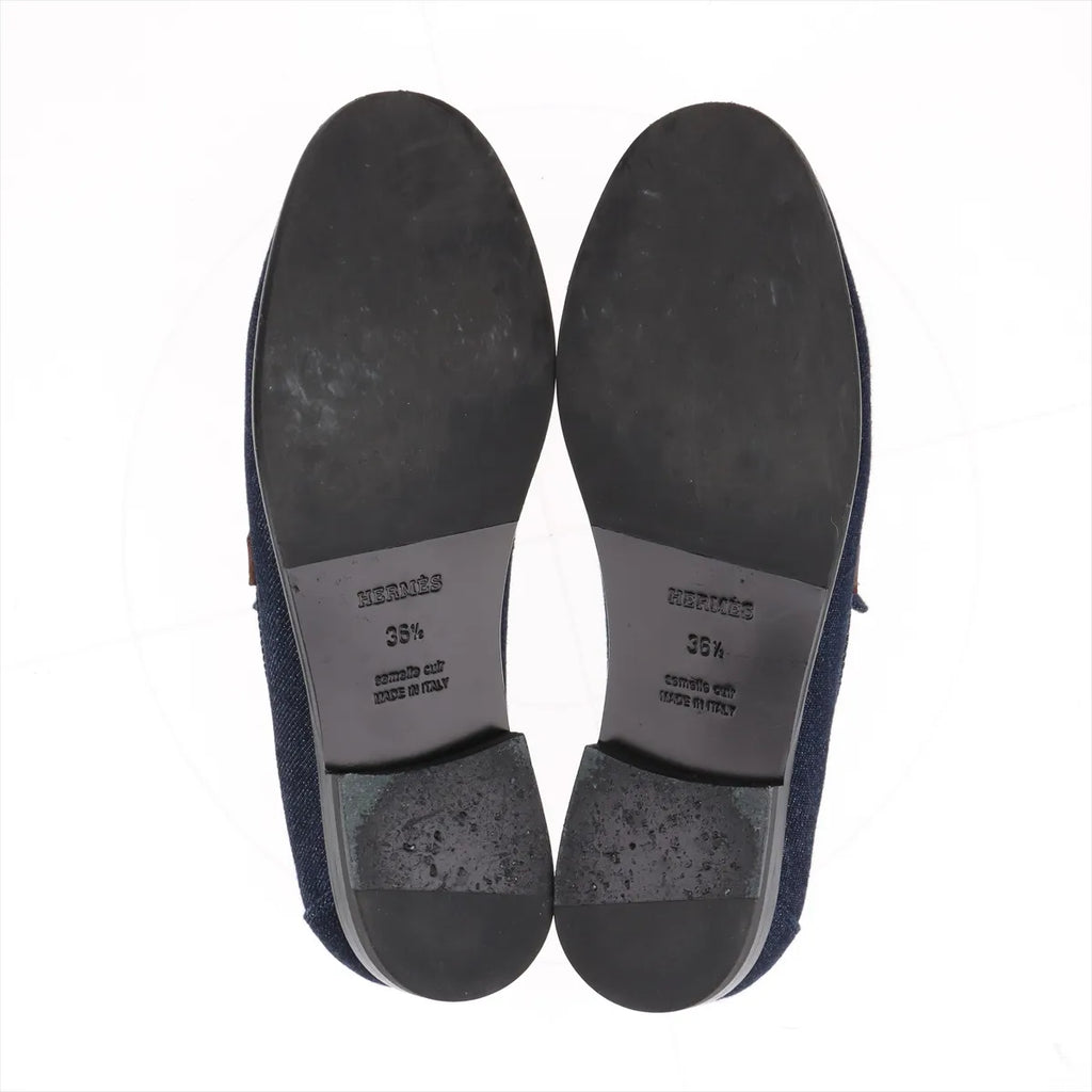 Hermès Kelly Denim Leather Loafer Navy x Brown