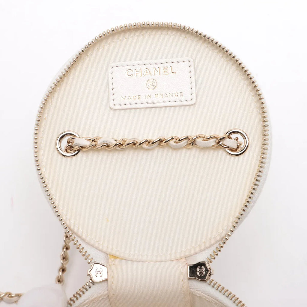 Chanel CC Logo Mini Matelasse Lambskin Chain Round Shoulder Bag White