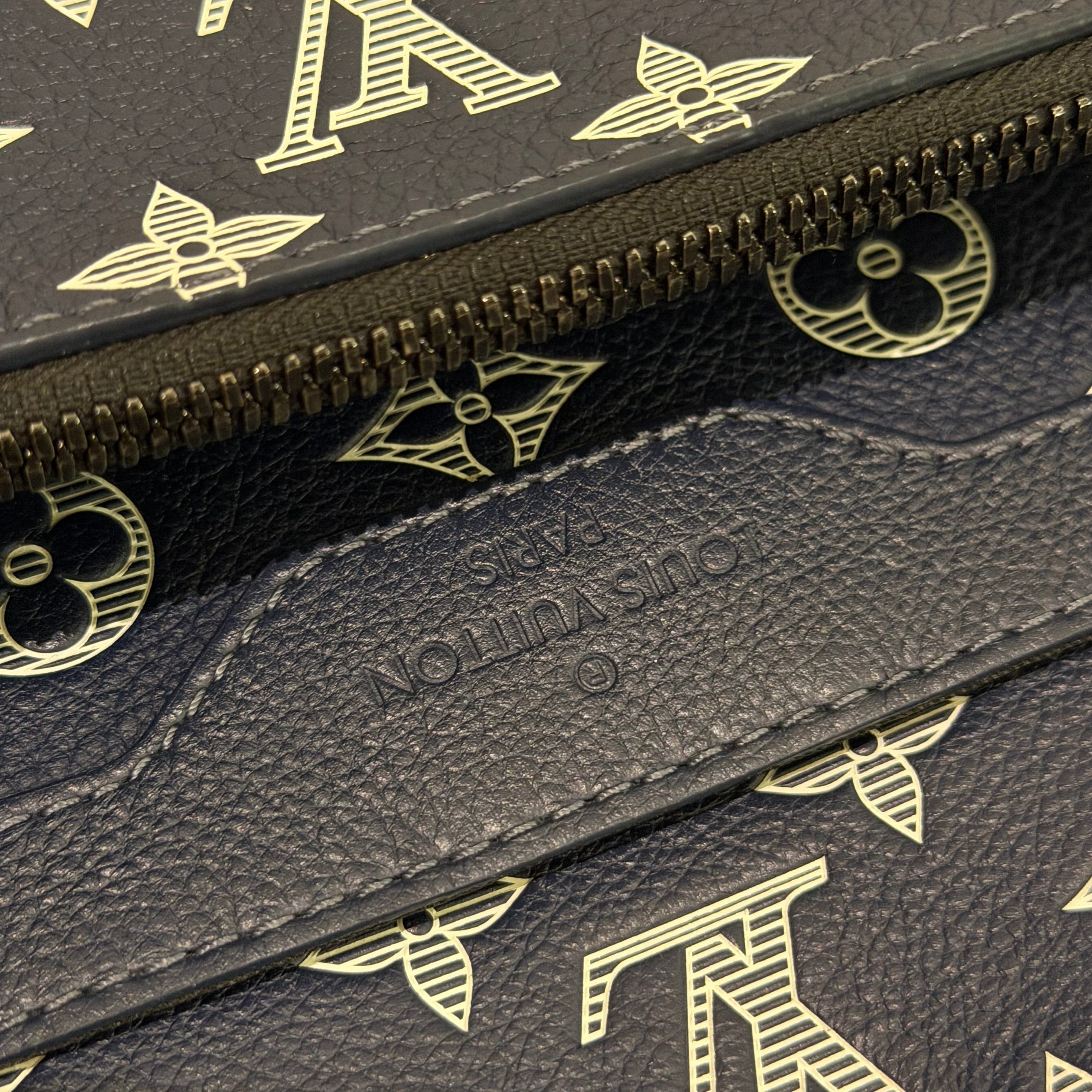 Louis Vuitton Trio Navy Blue & White Embossed Messenger Bag (Missing Coin Pouch)