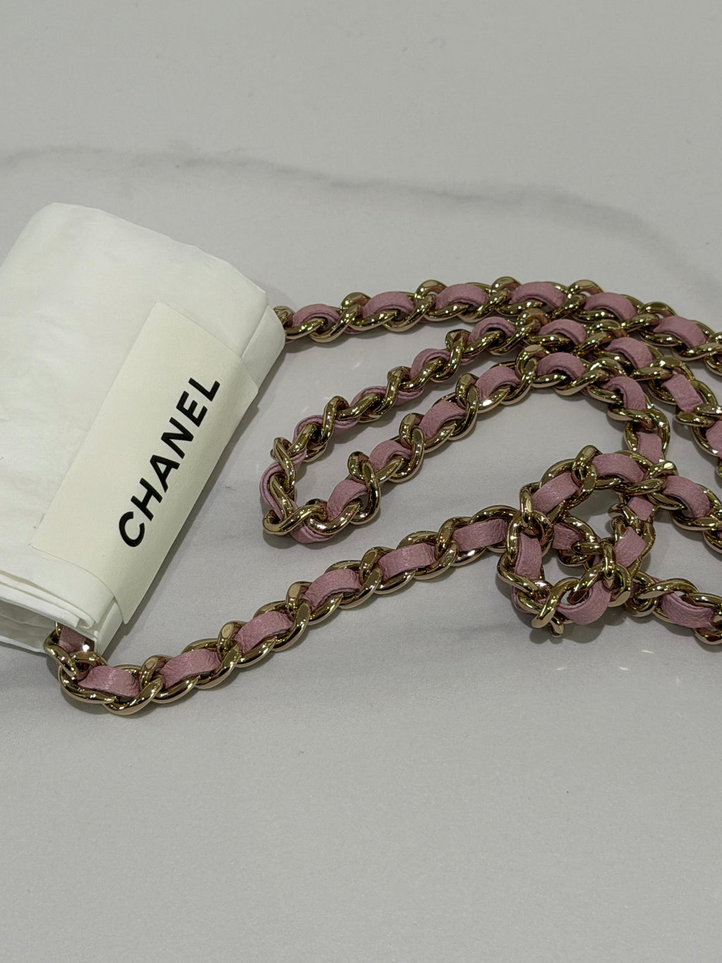 CHANEL Tweed Pink and White Woven Mini Shell Bag with Chip