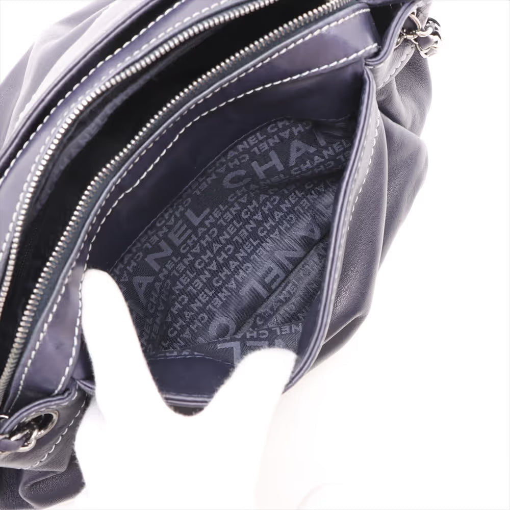 Chanel Logo Lambskin Chain Shoulder Bag Navy Blue