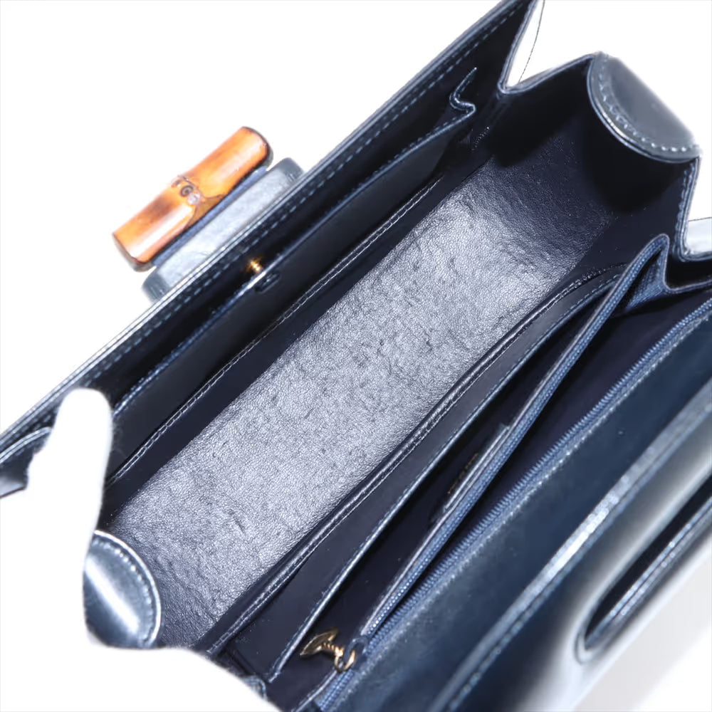 Gucci Bamboo Leather Two-Way Handbag Navy Blue