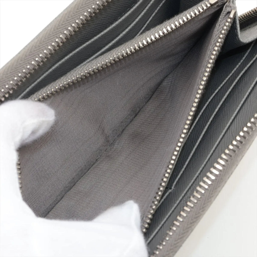 Prada Saffiano Leather Zip Round Wallet Gray