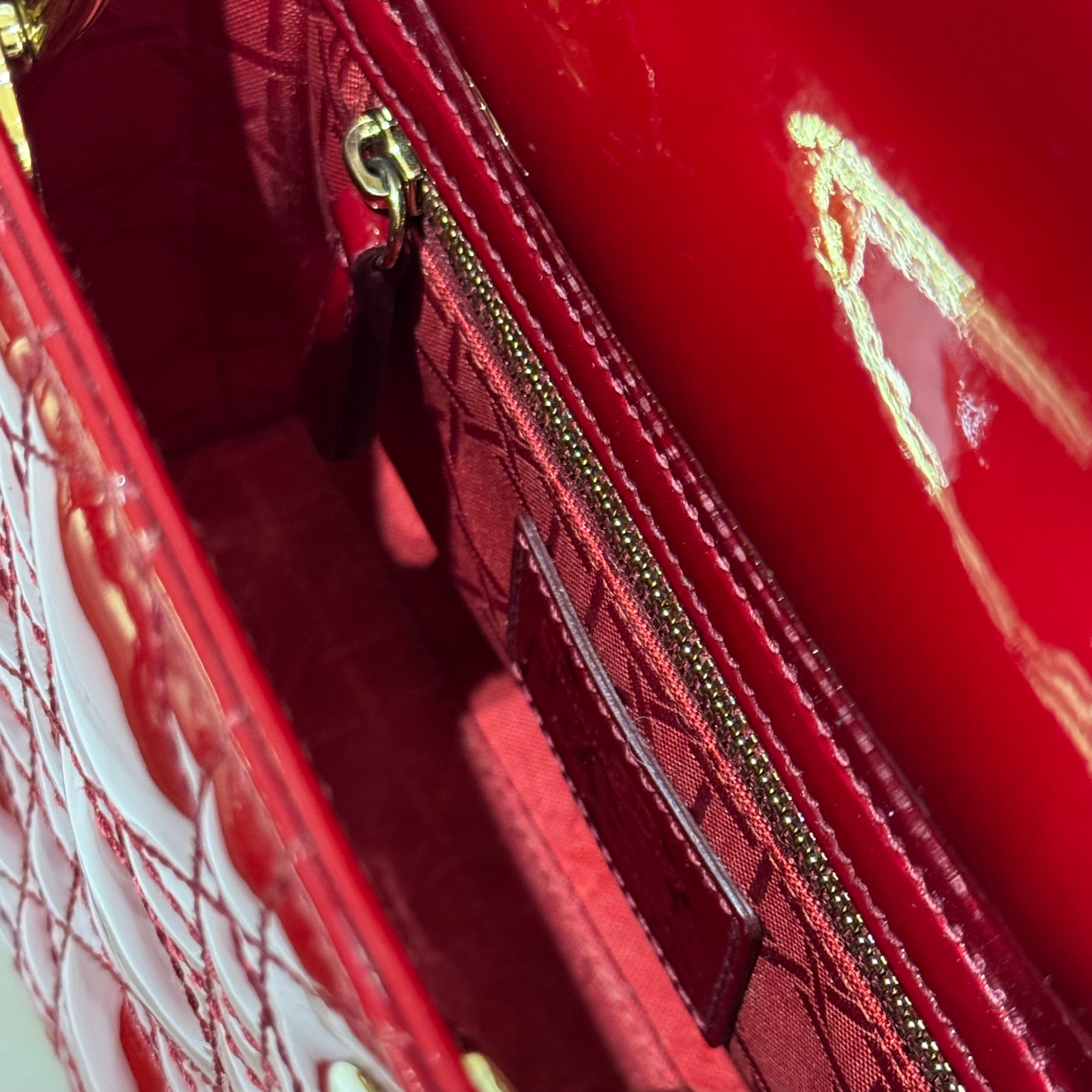 DIOR MINI LADY DIOR PATENT LEATHER RED