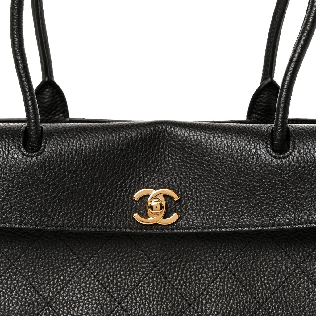 Grained Calfskin Stitched Urban Essentials Small Shopping Bag Black