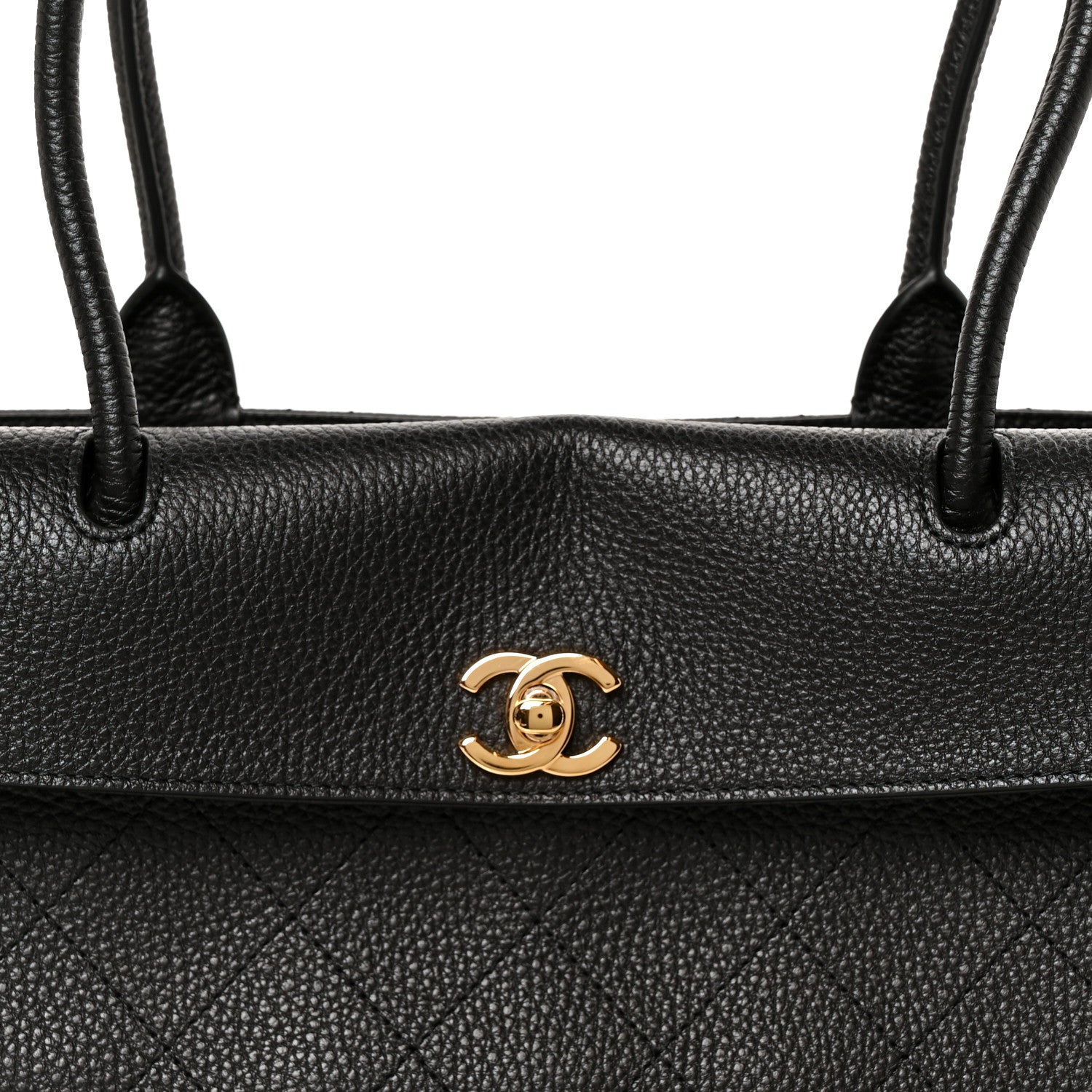 Grained Calfskin Stitched Urban Essentials Small Shopping Bag Black