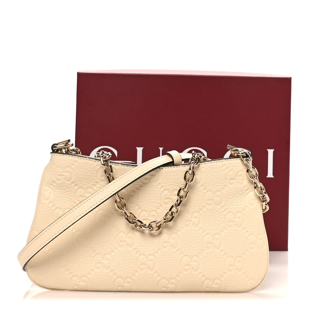 GG Grainy Calfskin Emblem Super Mini Shoulder Bag Ivory