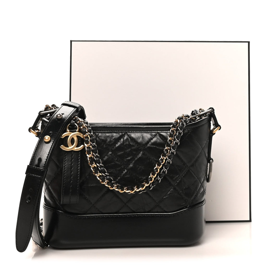 Aged Calfskin Quilted Small Gabrielle Hobo Black