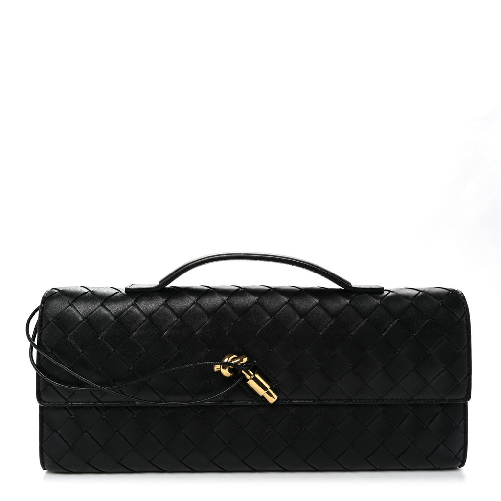 Nappa Intrecciato Long Andiamo Top Handle Clutch Black