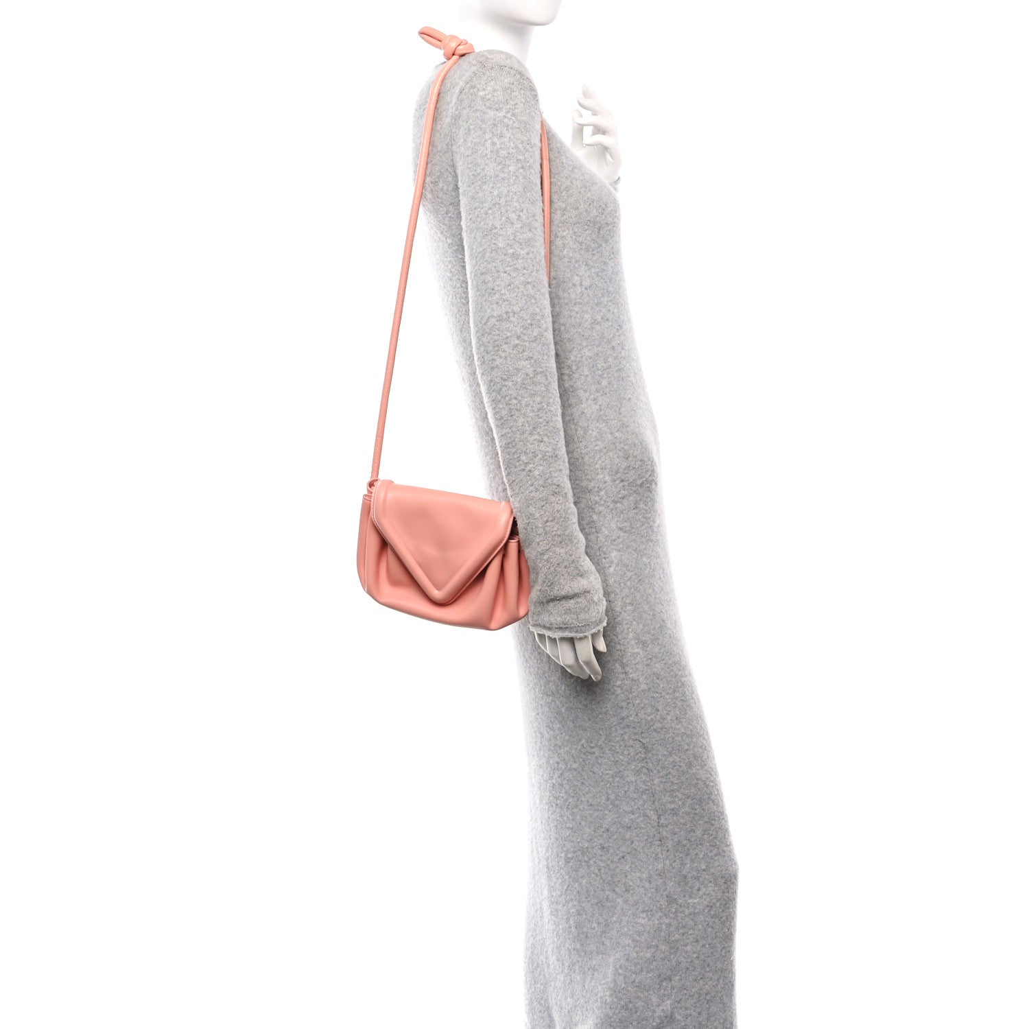 Lambskin Small Beak Triangle Flap Shoulder Bag Peachy Silver