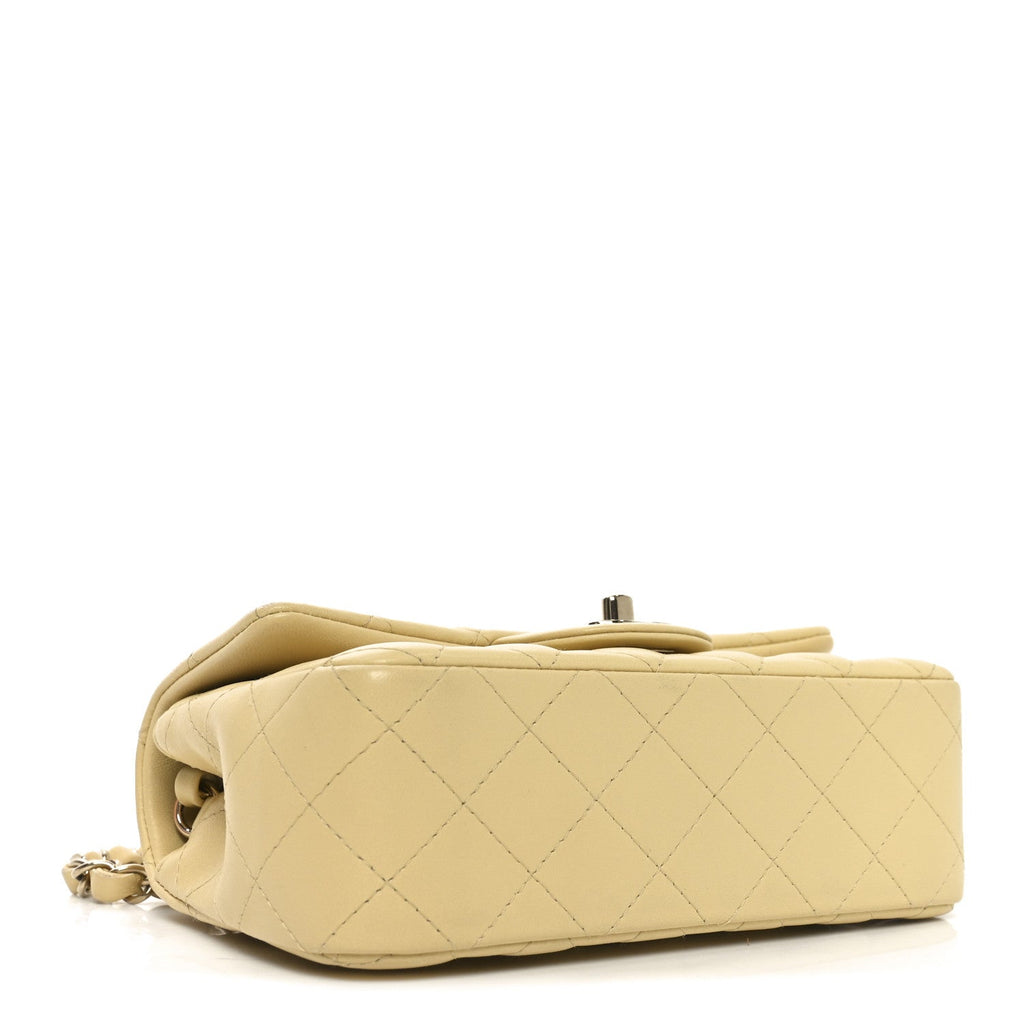 Lambskin Quilted Mini Rectangular Flap Light Yellow