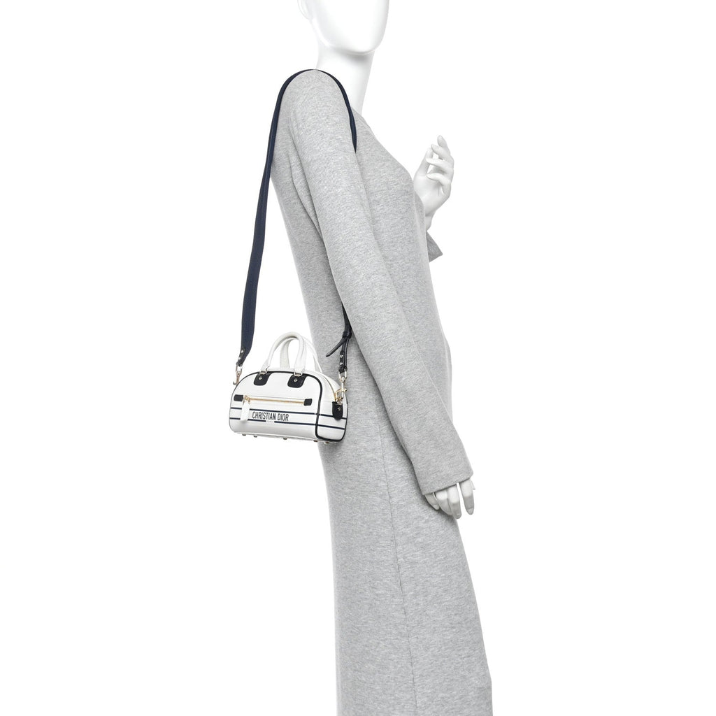 Calfskin Micro Dior Vibe Zip Bowling Bag White